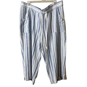 Land 'n Sea Blue White Striped Linen Blend Crop Pants Size 2X Coastal Nautical
